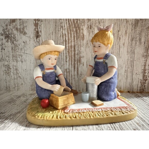 Home Interiors Gifts 1998 Denim Days "The Picnic #15321” picnic basket apple Kid - Picture 2 of 14